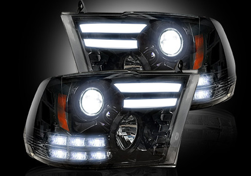 Black LED Halo Headlights 09-18 DODGE RAM w/Factory Projectors
